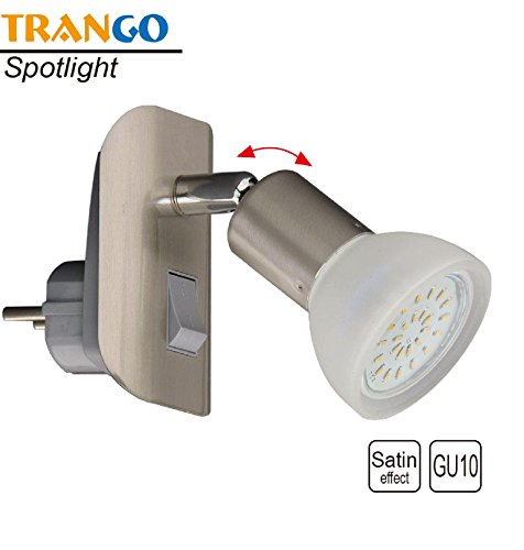 Trango TG11-042 LED Steckerleuchte Nachtlicht in Edelstahl-Look inkl. 1x 3000K warm-weiß LED Leuchtmittel & ON/OFF Schalter