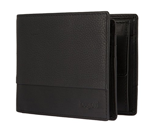 bugatti Herren Brieftasche aus Echt Leder im Querformat, Schwarze Geldbörse für Männer #Atlanta - Schwarz 2476