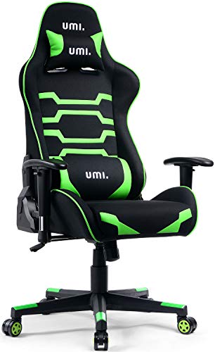 Umi. Essentials Gaming Stuhl Racing Stuhl Computerstuhl Chefsessel Höhenverstellbarer Schreibtischstuhl Ergonomisches Design mit Verstellbaren Armlehnen und Wippfunktion (Grün)