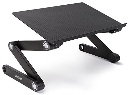 Lavolta Ergonomisch Notebook Laptop Ständer Tisch Bett Frühstück Tablett - Ausklappbare Ebenen - Aluminium - Schwarz