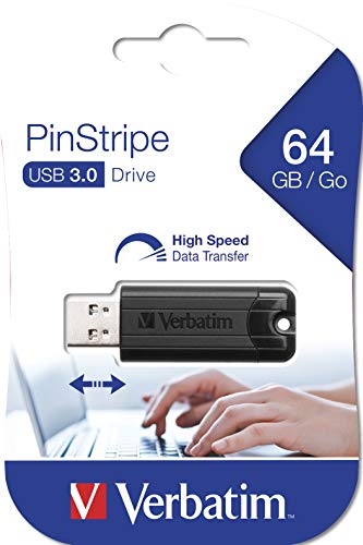Verbatim PinStripe USB-Stick - 64 GB - High-Speed 3.0-Schnittstelle, externer Speicherstick mit Schiebefunktion, schwarz, 49318