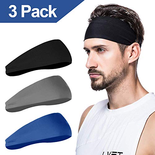 Herren Stirnband (3er Pack), Herren Schweißband & Sport Stirnband für Laufen, Radfahren, Yoga, Basketball - Stretchy Moisture Wicking Unisex Hairband