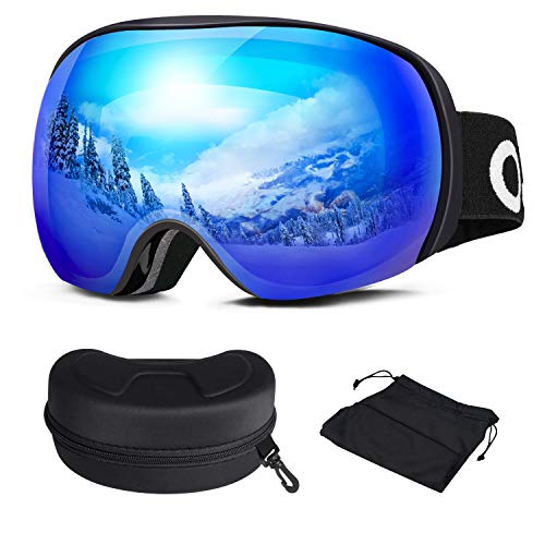 Oladwolf Skibrille, Herren und Damen Brillenträger Ski Snowboard Brille, Doppel-Objektiv Verspiegelt Skibrillen, OTG UV-Schutz Anti-Fog Helmkompatible Goggles Für Männer, Frauen, Jungen und Mädchen