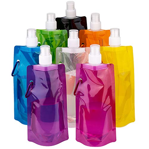 LUTER Faltbare Wasserflasche Trinkbeutel Trinkblase Mehrfarben Wiederverwendbare tragbare Falten Wasser Tasche für Outdoor-Sportarten Reiten Wandern, 8 Farben, 8 Stück