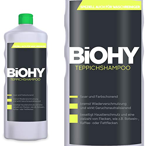 BIOHY Teppichshampoo 1 Liter Flasche - Shampoo für Teppich und Waschsauger/Teppichreiniger zur Entfernung selbst hartnäckiger Flecken und Gerüche