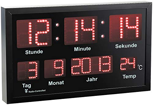 Lunartec LED Funkuhr: Multi-LED-Funk-Uhr mit Datum und Temperatur, 412 rote LEDs (Wanduhr LED)