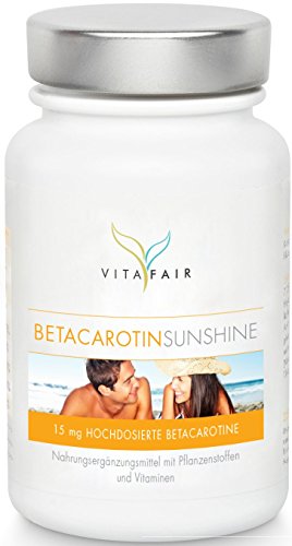 VITAFAIR Beta Carotin | 15 mg hochdosierte natürliche Carotinoide | 60 Bräunungskapseln mit Pro-Vitamin-A Vitamin-B-Komplex