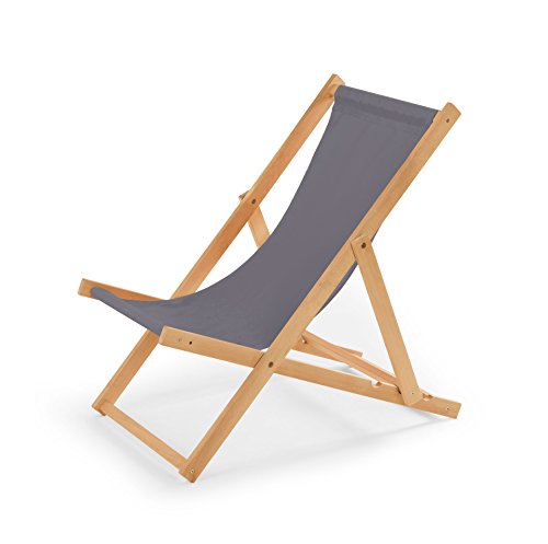 Gartenliege aus Holz Liegestuhl Relaxliege Strandstuhl (Grau)