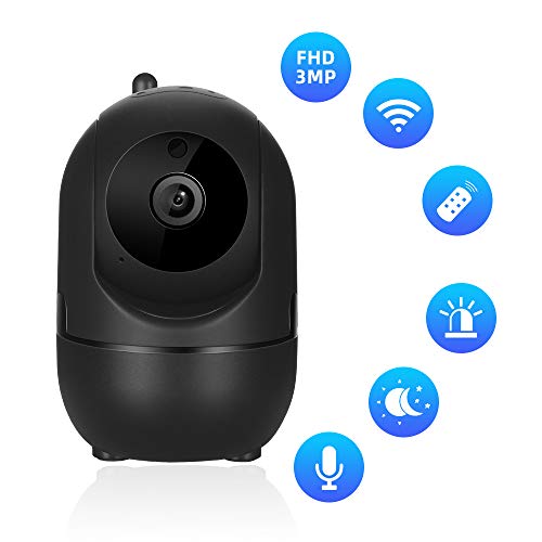 Dericam Überwachungskamera WiFi 3MP Videoüberwachung Monitor mit Bewegungserkennung WLAN IP Kamera HD Mobile APP Kontrolle Zwei-Wege Audio,Schwarz