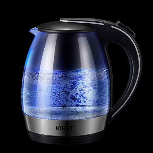 Wasserkocher Glas mit Blau LED-Beleuchtung | 360 Grad | Kalkfilter | BPA-Frei | Schnellkochfunktion und Trockenlaufschutz | Glaswasserkocher | 1,7 Liter | 2200W