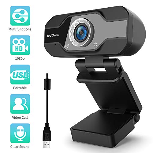TedGem Webcam, 1080P, PC Webcam mit Mikrofon Full HD Webcam USB Webcam Streaming Webcam für Videoanrufe und Aufnahme, klein/flexibel/einstellbar, unterstützt Windows, Android, Linux