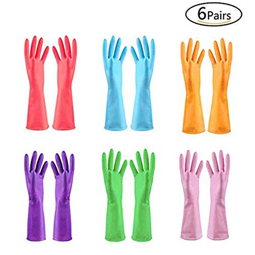 TopBine 6 Paare Gummihandschuhe,Haushalt Küche Reinigung Wasserdichte Handschuhe, gartenhandschuhe,Handschuhe reinigunghandschu (6 Farben,M)