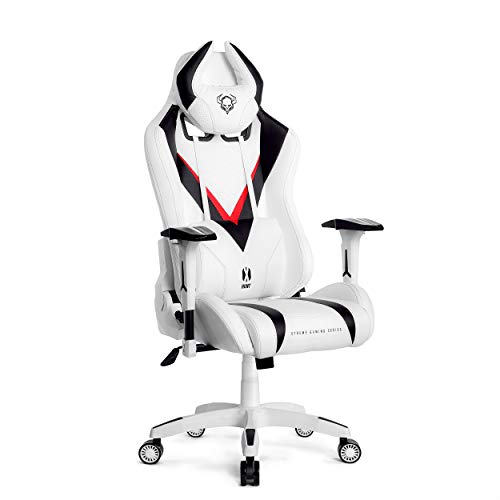 Diablo X-Hunt Gaming Stuhl Schreibtischstuhl Bürostuhl Ergonomisches Design Verstellbare Armlehnen Perforation Kunstleder Wippfunktion (weiß-schwarz, L)
