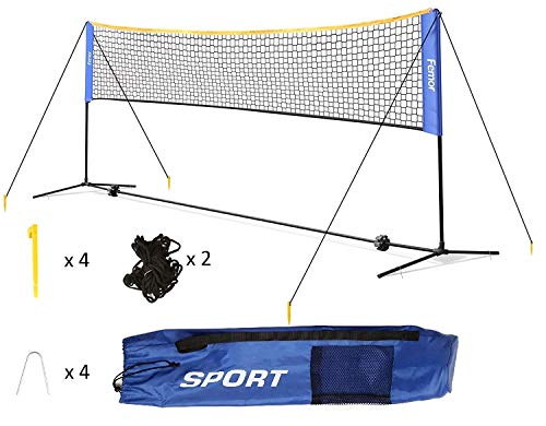 femor Badmintonnetz 4m Tennisnetz höhenverstellbar, faltbares Federballnetz, Out-Door Trainingsnetz Easy-Netz, 3 Höhe: 85/120/155cm