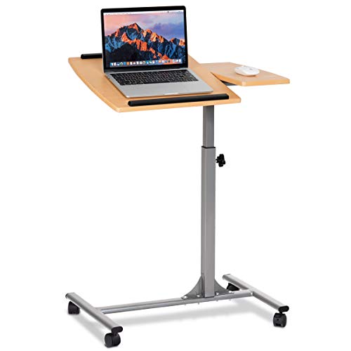 COSTWAY Laptoptisch Notebooktisch Pflegetisch Rolltisch Betttisch Sofatisch, auf Rollen, höhenverstellbar und neigungsverstellbar, 95x64x45cm