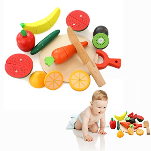 OFKPO DIY Küche Lebensmittel Spiel,Früchten/Gemüse Schneideobst aus Holz Kinder Spielzeug