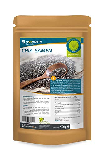 FP24 Health Chia Samen 2000g - Zippbeutel - Rückstandskontrolliert - 2kg - Salvia hispanica - abgefüllt in Deutschland - Top Qualität