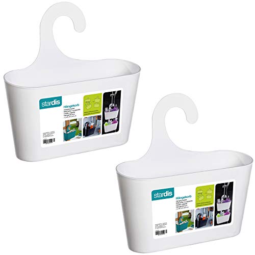 stardis 2er-Set Duschkorb zum Hängen ohne Bohren - Duschregal aus Kunststoff - Badregal - Utensilo - Duschablage, Farbe:Weiß