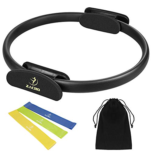 Zacro Pilates Ring Pilates Circle 38cm Widerstandsring Loop mit 3 Yoga-Spannband für Fettverbrennung,Core-Training