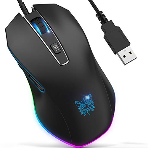 RGB Gaming Maus - Gaming-maus with Kabel, 8000 DPI Einstellbar, RGB-Hintergrundbeleuchtung Spielemaus, 6 Tasten, Optische Computermaus für PC, Mac, Laptop