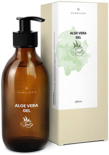 Junglück veganes Aloe Vera Gel in Braunglas - 90,1% Bio Aloe Vera Saft - Feuchtigkeitspflege für gesunde & schöne Haut - natürliche & nachhaltige Kosmetik made in Germany - 250 ml