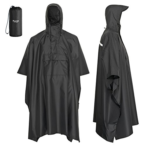 AWHA Regenponcho schwarz/unisex – der extra lange Regenschutz mit Reißverschluss und Brusttasche