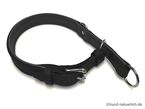 Zugstopp Lederhalsband für Hunde schwarz gefüttert Chrom, Hundehalsband Leder (40 (Halsumfang 34cm - 37cm))