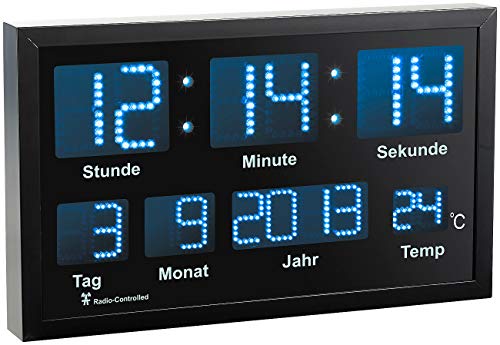 Lunartec LED Funk Wanduhren: Multi-LED-Funk-Uhr mit Datum und Temperatur, 412 blaue LEDs (Wanduhr Digital)