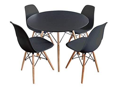 Mirjan24  Essgruppe, Tisch Fiorino Runde + 4X Stühle Fiore, Esstisch mit Stuhl Set, Sitzgruppe, Tischgruppe, Küchentisch mit 4 Stühlen (Schwarz)