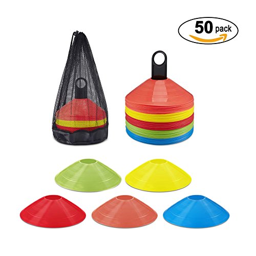 Markierungshütchen von KUYOU - 50 Stücke Sport Hütchen Set zur Markierung | Markierungsteller für das Training im Fussball, Hockey, Handball oder Trainingshilfe für Koordination
