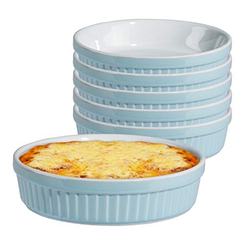 MamboCat 6er Set Tartelettes-Förmchen Lissi 150 ml Ø 12cm Mini-Aufbackform Auflauf-Form Keramik-Schälchen Pastellblau Porzellan-Geschirr Küchen-Zubehör