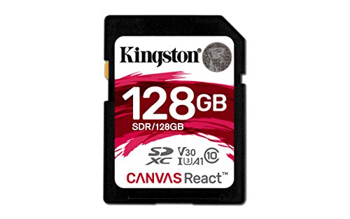Kingston Canvas React SDR/128GB klasse 10 SD karte, Ideal für Serienaufnahmen und 4K Video