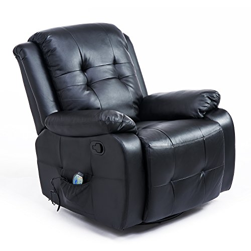 Homcom Massagesessel mit Wärmefunktion Fernsehsessel Relaxsessel TV Sessel mit Liegefunktion (Kunstleder Schwarz)