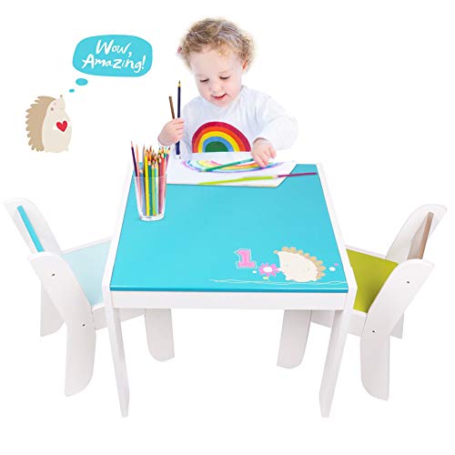 kindertisch und stühle - Blauer Igel Tisch Stuhl Kinder, holztisch kinder 2 stühle, Activity Tisch und Stuhl, Kindermöbel Spielzeug Für 1-5 Jahre Alt.
