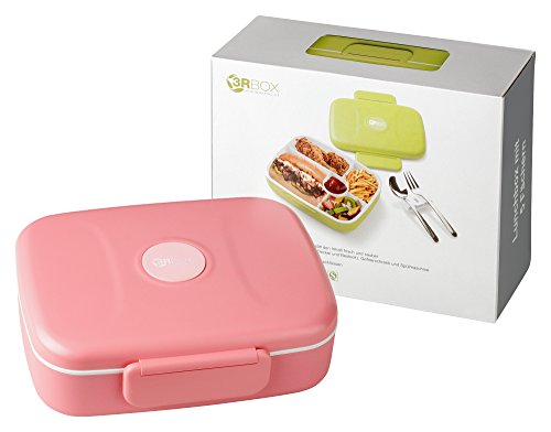 3RBOX Lunchbox | Bento Box | Brotdose mit Edelstahlbesteck (Pink)
