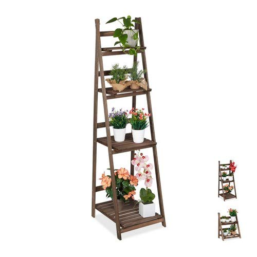 Relaxdays Blumentreppe, 4-stufig, Blumenleiter Holz, klappbar, Leiterregal Pflanzen, HBT: 160 x 41 x 49 cm, dunkelbraun