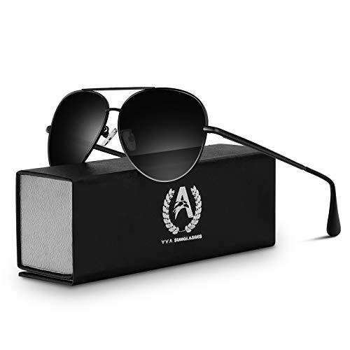 VVA Sonnenbrille Herren Pilotenbrille Polarisiert Pilotenbrille Polarisierte Sonnenbrille Herren Pilot Unisex UV400 Schutz durch V101(Schwarz/Schwarz)