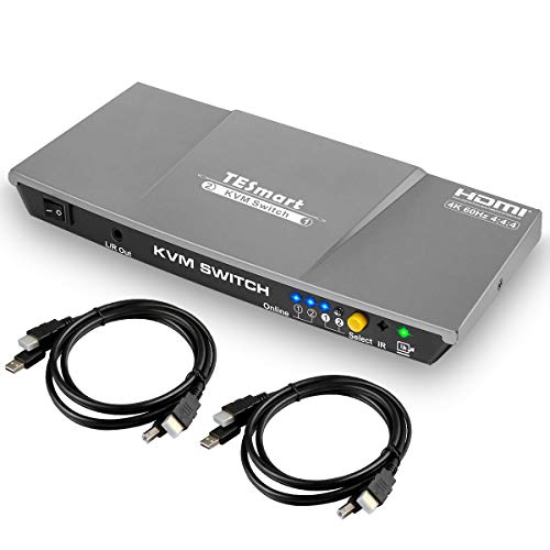 TESmart 2fach HDMI KVM Switch - 4K Ultra HD mit 3840 x 2160 bei 60 Hz 4:4:4; unterstützt USB 2.0 Gerätebedienung bis max. 2 Computer/Server/DVR (Grau)