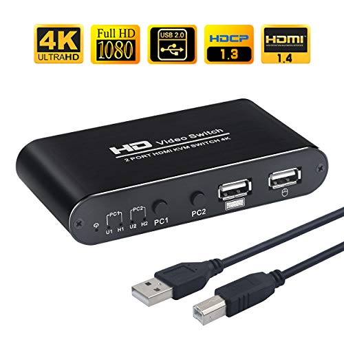 AIMOS HDMI KVM Switch, USB 2 Port PC Computer KVM Switch Tastatur Maus Umschalter Box Unterstützung 4K @ 30Hz 3D für Laptop, PC, PS4, Xbox HDTV