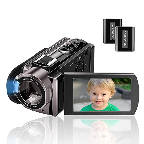 Camcorder Kenuo Full HD Videokamera 1080P 24MP 30PFS Digitalkamera für YouTube 16X Digitalzoom 3.0 '' LCD 270 Grad Drehbildschirm mit 2 Batterien