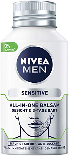 NIVEA MEN Sensitive All-In-One Balsam Gesicht & 3-Tage Bart im 2er Pack (2 x 125 ml), beruhigende Gesichtspflege, Feuchtigkeitscreme mit Kamille & Mandelöl