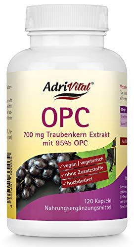 Adrivital OPC Traubenkernextrakt, 120 Kapseln, Vitamin P, hochdosiert, vegan