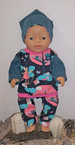 Puppenkleidung Puppe 3tlg. Kleiderset Rundhalsshirt, Hose und Wendebeanie Babypuppe Kleid Baby Puppe Puppenbekleidung Handgefertigt Handarbeit