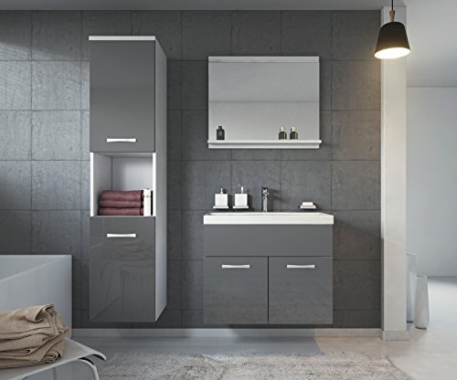 Badezimmer Badmöbel Montreal 60 cm Waschbecken Hochglanz Grau Fronten - Unterschrank Hochschrank Waschtisch Möbel