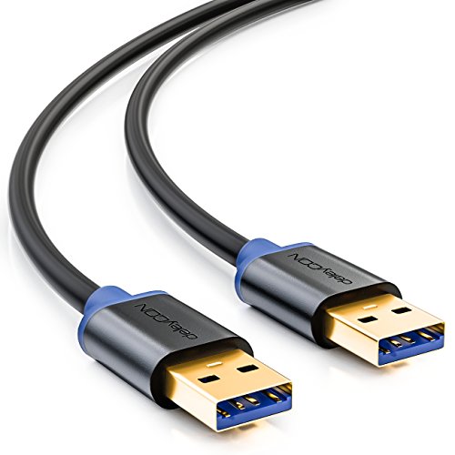 deleyCON [1m] USB 3.0 Super Speed Kabel - USB A-Stecker zu USB A-Stecker - USB 3.0 Super Speed Technologie - Übertragungsraten bis zu 5Gbit/s - geschirmtes, flexibles PREMIUM USB 3.0 Kabel - schnelle und sichere Datenübertragung - abwärtskompatibel zu USB 2.0 / USB 1.1 - Farbe: Schwarz/Blau