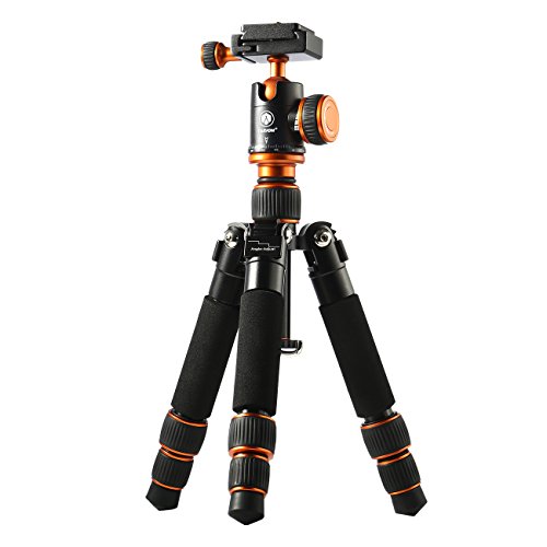 TARION Q166 Kamerastativ Mini Stativ Tripod für DSLR Kameras inkl. Panorama-Kugelkopf und Schnellwechselplatte, Eingezogen 20 cm (Höhe: 20-45 cm, Nutzlast: 3 kg)