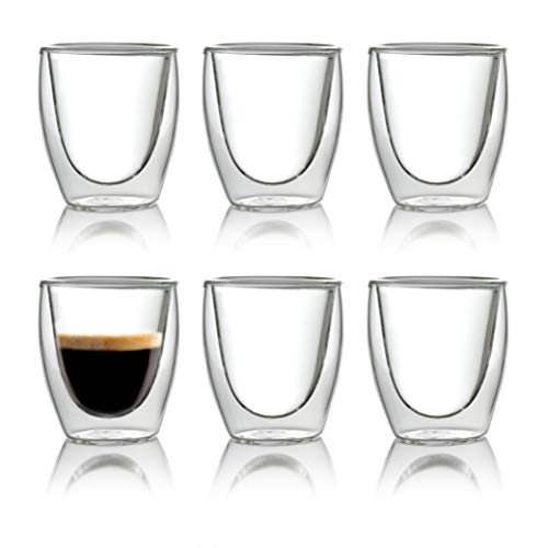 Caffé Italia Torino 6 x 60 ml Doppelwand-Thermo-Gläser - für Espresso Tee Heiß- und Kaltgetränke - spülmaschinengeeignet