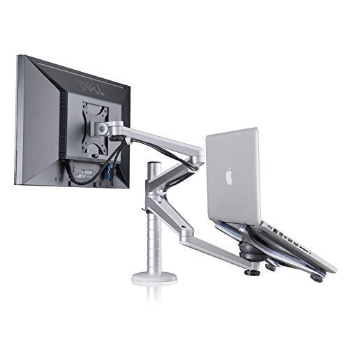 Verstellbarer Universal-Monitorständer aus Aluminium mit 2 neig- und schwenkbaren Armen für Laptop, Notebook und Computer, am Schreibtisch zu befestigen Laptop & Monitor