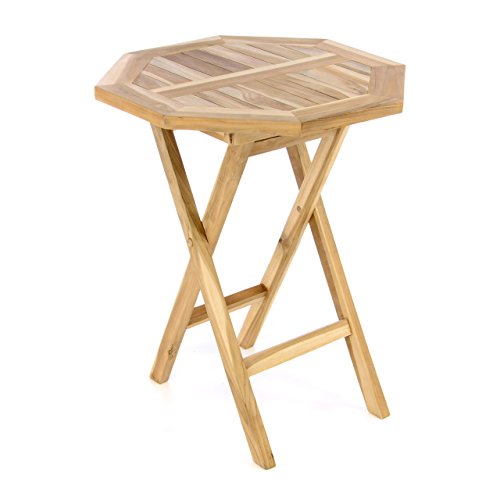 Divero unbehandelter Gartentisch Balkontisch Beistelltisch Holztisch aus Teak-Holz 8-eckig achteckig Ø 60cm