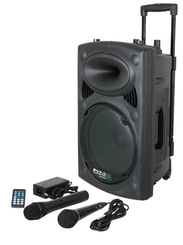 Ibiza Port8VHF-N DJ PA Karaoke Anlage mobile PA-Box Lautsprecherbox (Akku-Betrieb, Trolley, Mp3-fähige USB-SD-Slots, 400W, Fernbedienung, 2x Mikrofon) schwarz